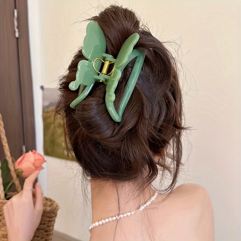 

1pc11cm Large European And American Personality Green Butterfly Clip Retro Acrylic Clip High-grade Niche Hair Shark Clip Clip Temperament Hair Accessories