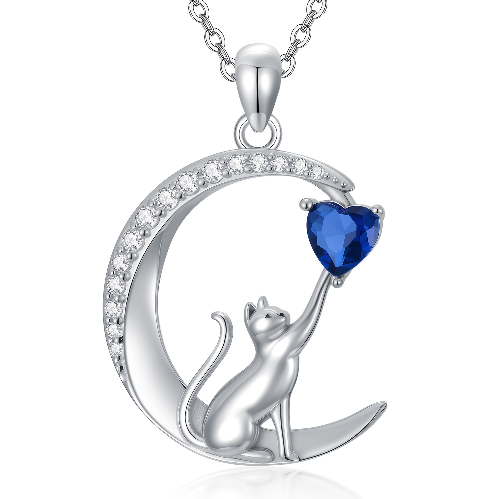 Women's 925 Sterling Silver Cat Pendant Birthstone Necklace, Gift for Her