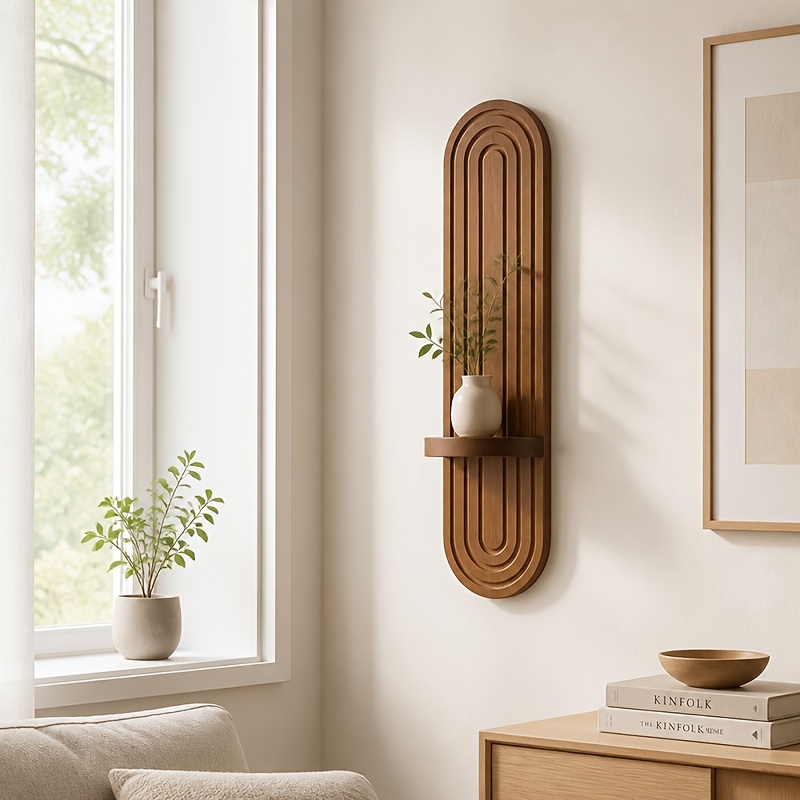 TEMU Boho Oval Wood Wall Mounted Shelf, Multifunctional Wall Candle Holder, Floating Display Shelf For Mini Decor, Bohemian Home Wall Decoration