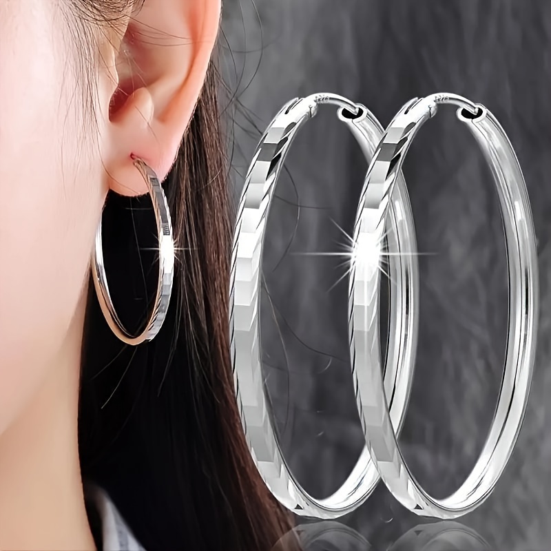 

Large 925 Sterling Silver Hypoallergenic Earrings With Retro Elegant Style And Women's Earrings, Suitable For Daily