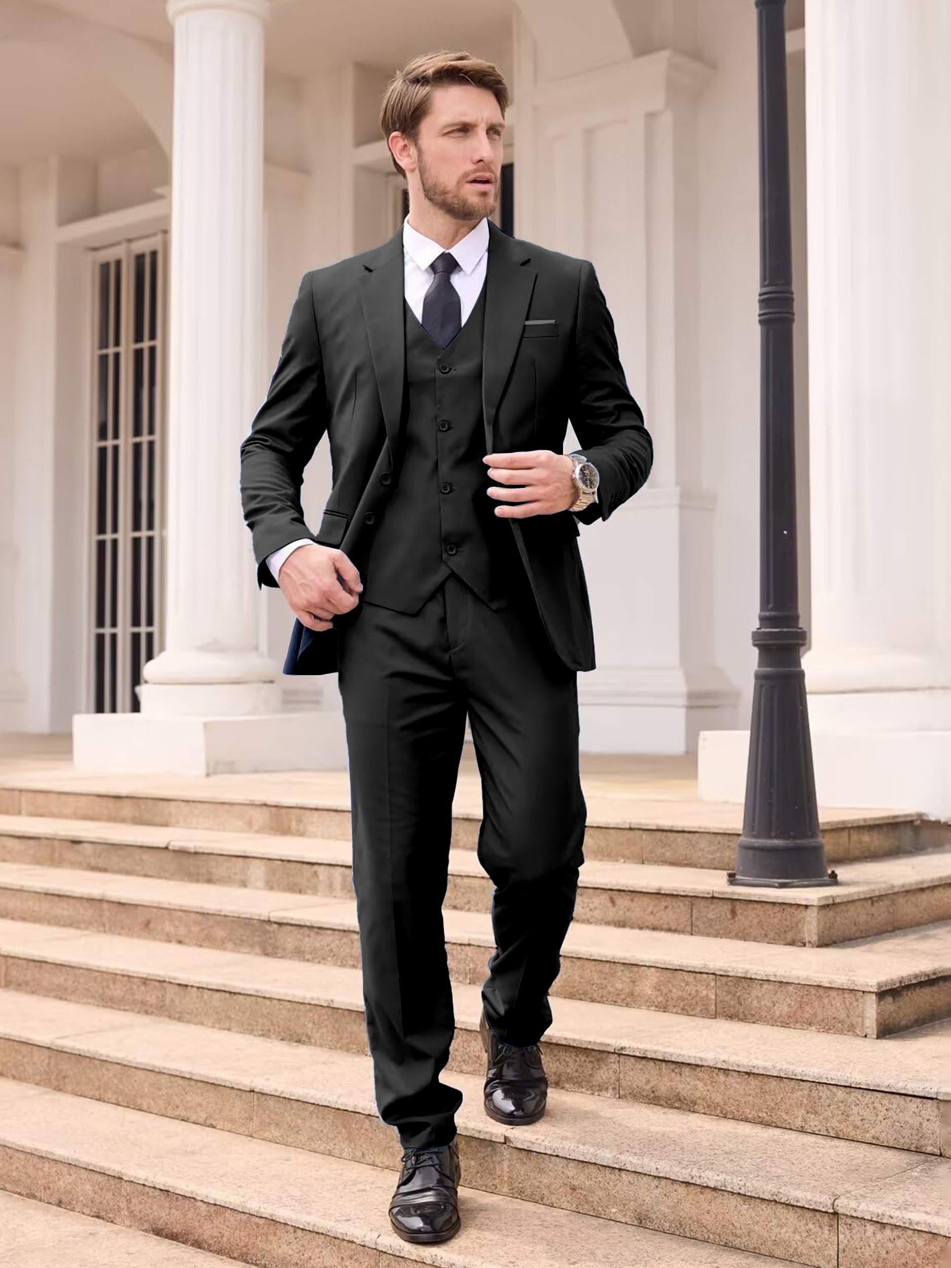 mens suits 3pcs black jacket vest pants Temu