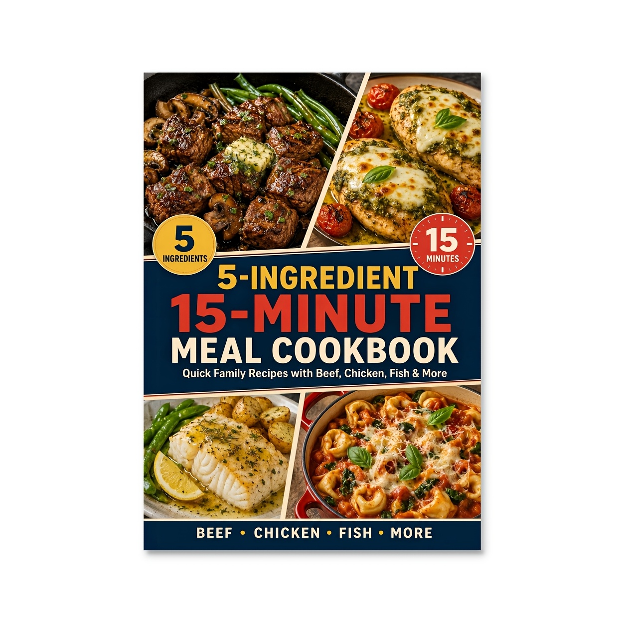 TEMU Livre de recettes de repas en 15 minutes avec 5 ingrédients - Recettes familiales rapides avec du bœuf, du poulet, du poisson et plus encore