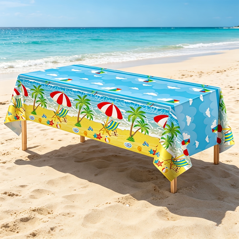 TEMU Set Of 3/1pc Summer Tablecloths For Party Decorations, And Coconut Tree Tablecloth Suitable For Summer Beach Pool Hawaiian Themed For Party