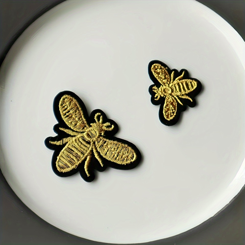 

2pcs/set Golden Sequin Bee Embroidered Patches, Iron-on Sewing Applique For Hats, Jeans, Diy Crafts, Repair, And Birthday Party Favors