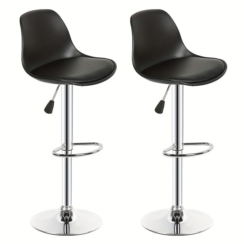 Image of Set Of 2 Bar Stools With Pu Upholstery, Chrome Legs, Adjustable Height, , Featuring A Backrest And Footrest, And A Foam-padded Seat