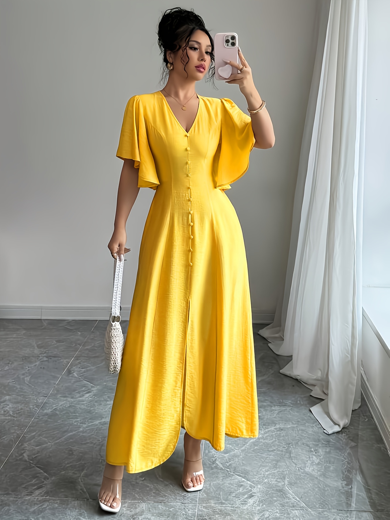 robe midi femme à col v manches cloche détails Temu Switzerland