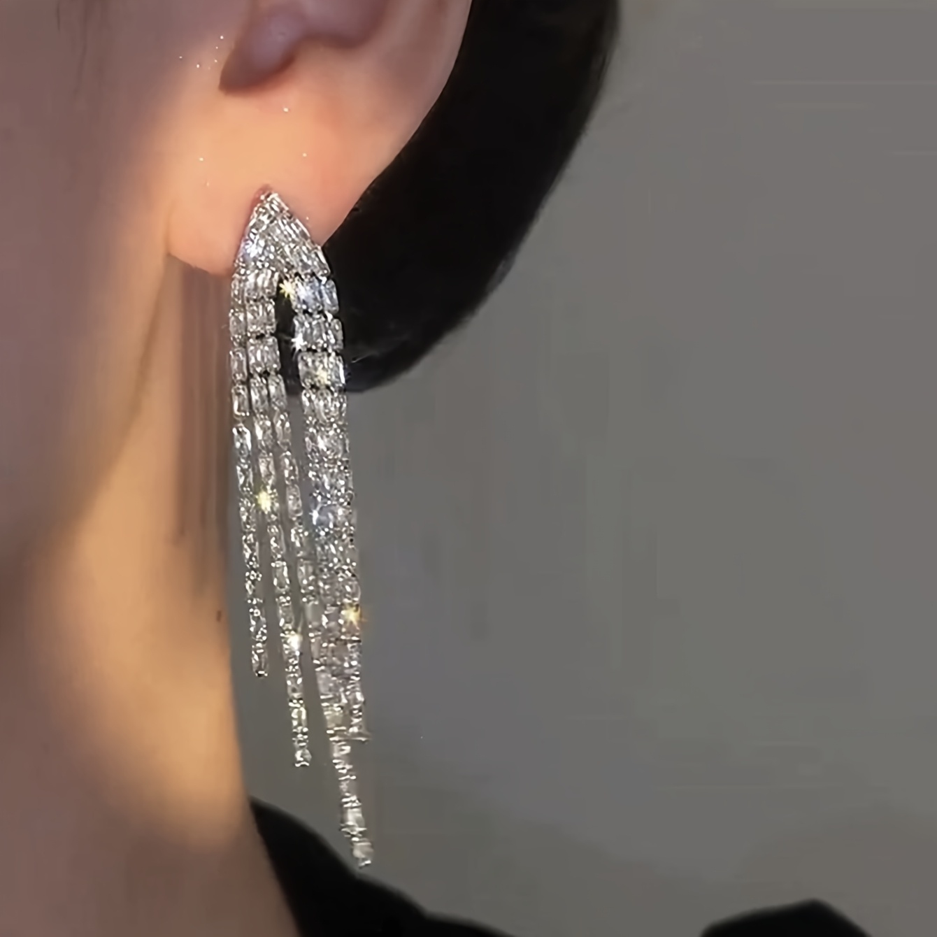 Women's Luxurious Cubic Zirconia Tassel Design Copper Earrings