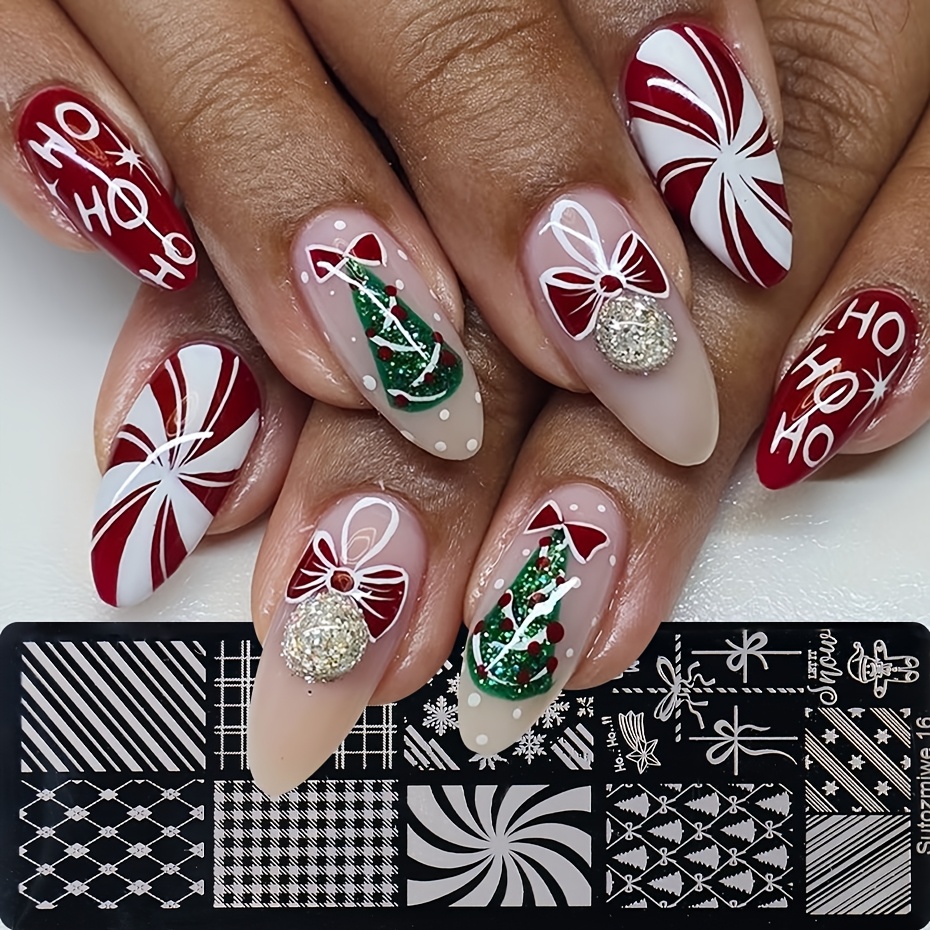 French Christmas Nail Stamping Plate with Templates