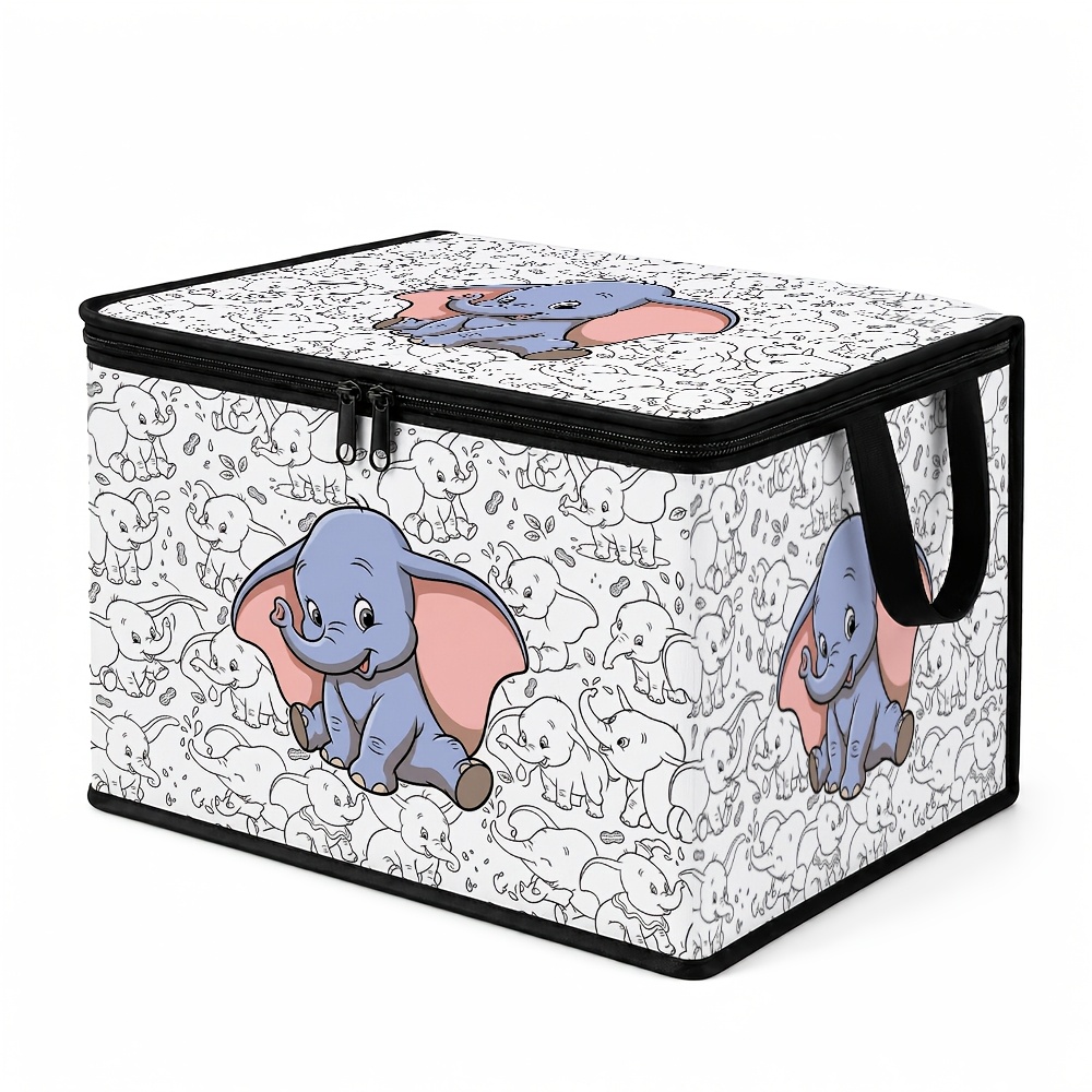 TEMU 1pc Cute Elephant Storage Box With Lid & Zipper Closure Suitable For Storing Sewing Supplies, Fabrics, Blankets, Organizer, Under-bed Box With