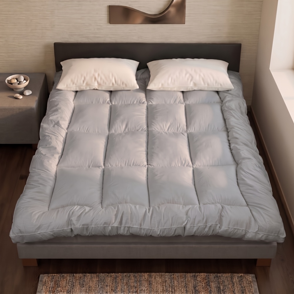 Quilted Mattress Topper, Breathable Bedding Designed , Featuring 4 Elastic Corner Straps And Machine-washable. Suitable For Bedrooms, Dorm Rooms, Living Rooms, And Outdoor Camping; Ideal For All