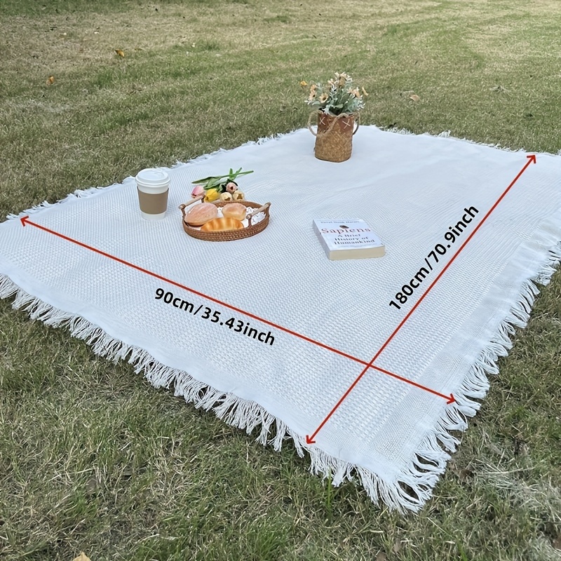TEMU Durable Lightweight Moisture-resistant Camping Rug With Fashionable Tassel Design - Hand Washable Picnic Mat For Lawns, Tents, Outdoor Travel &