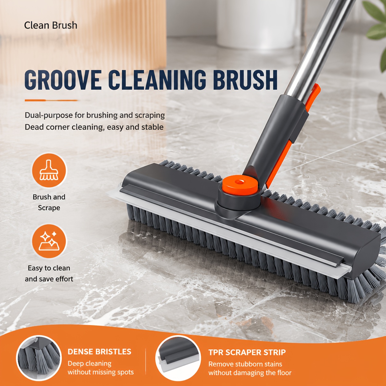TEMU [MEIERYA] Brosse de nettoyage rotative à long manche pour joints de sol, brosse à poils durs denses pour carrelage, mur et sol, brosse et