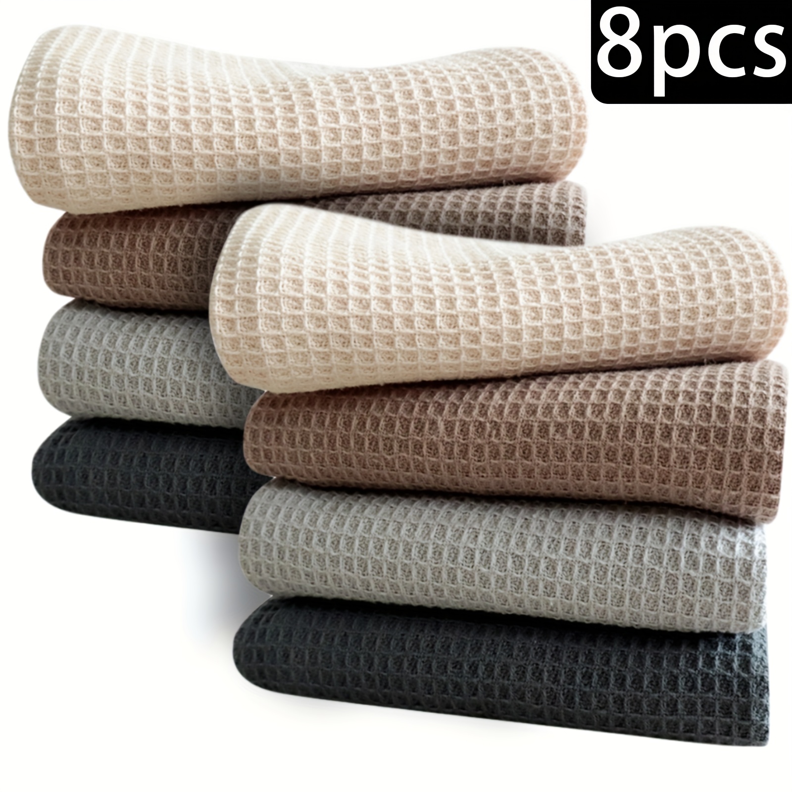 8pcs Ultra-absorbent Waffle Dish Towels - Thick, Durable Kitchen Cleaning Cloths In Mixed Colors