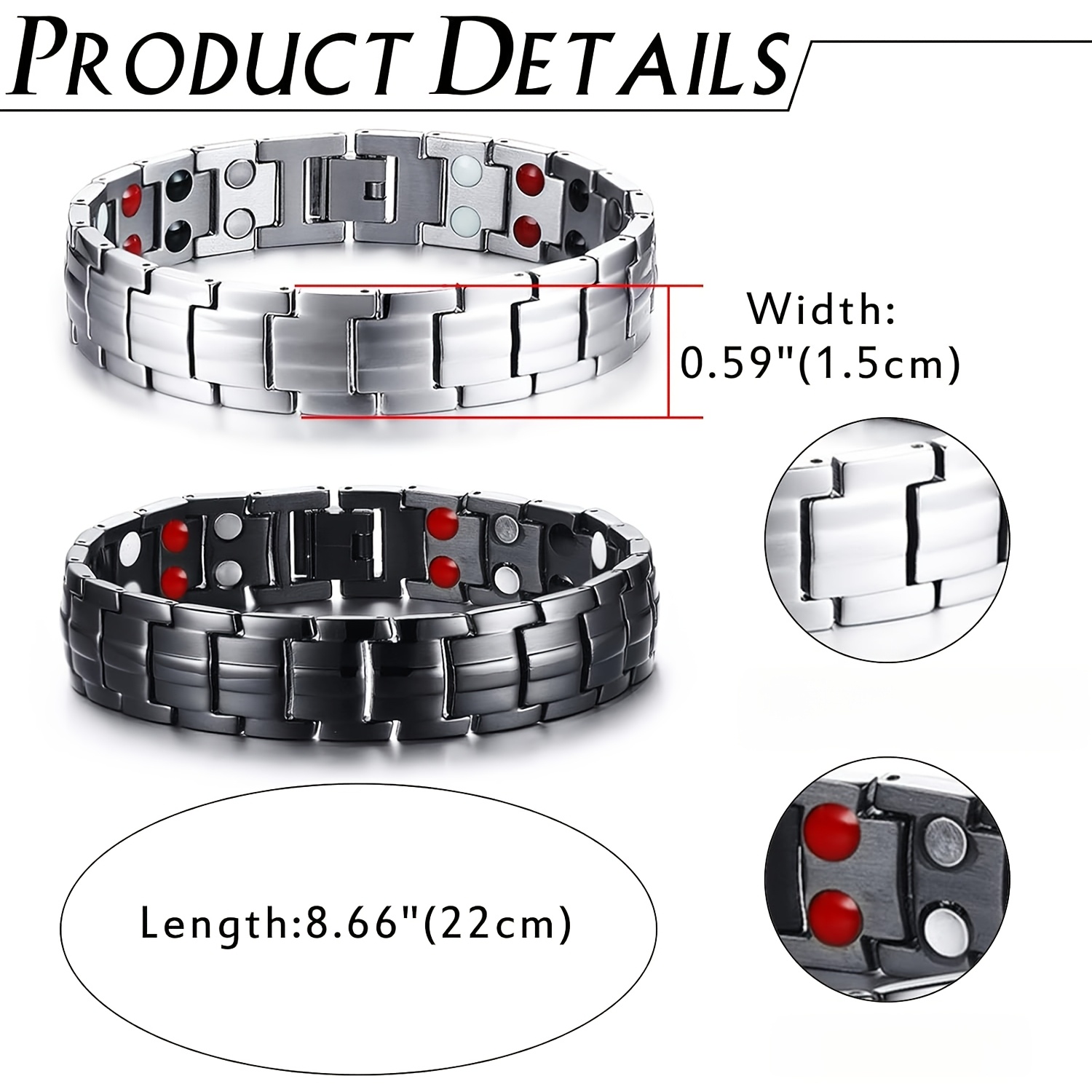 TEMU 's Magnetic Bracelets, 4-element Double Row 3500 Strength Magnetic Wristband, Ideal Surprise Gift For Father, Boyfriend, Best Friend, Mother's