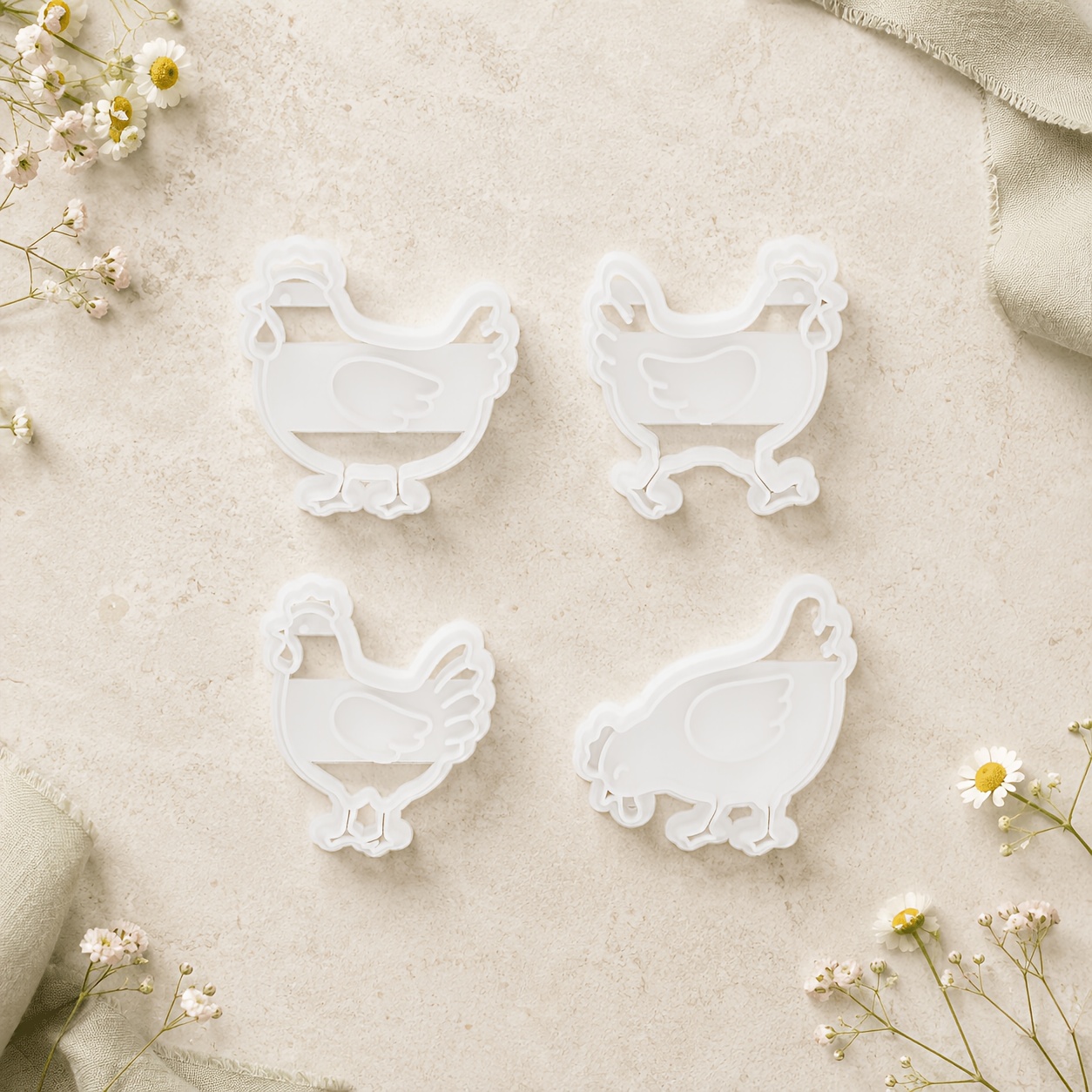 TEMU 4pcs Polymer Clay Cutters For Hens, Various Hen Clay Molds, Hen-shaped Clay Molds, Suitable For Christmas, Halloween, Daily Scene Jewelry Making
