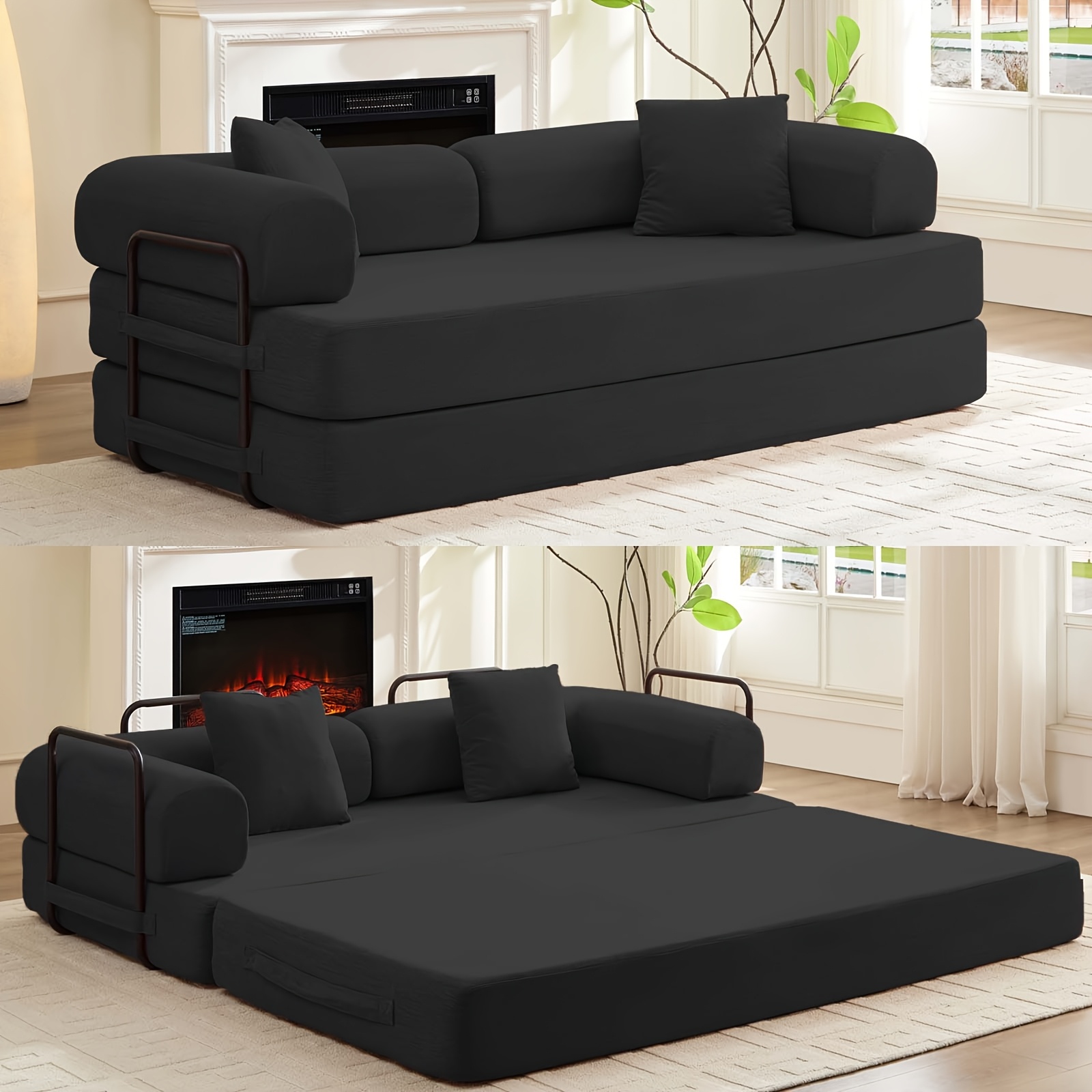 2 in 1 convertible   bed with memory foam cushions no assembly needed space saving sleeper sofa for living room bedroom studio apartment modern minimalist furniture in black ideal for small spaces guest accommodation convertible sofa bed corduroy fabric upholstery Product details 1