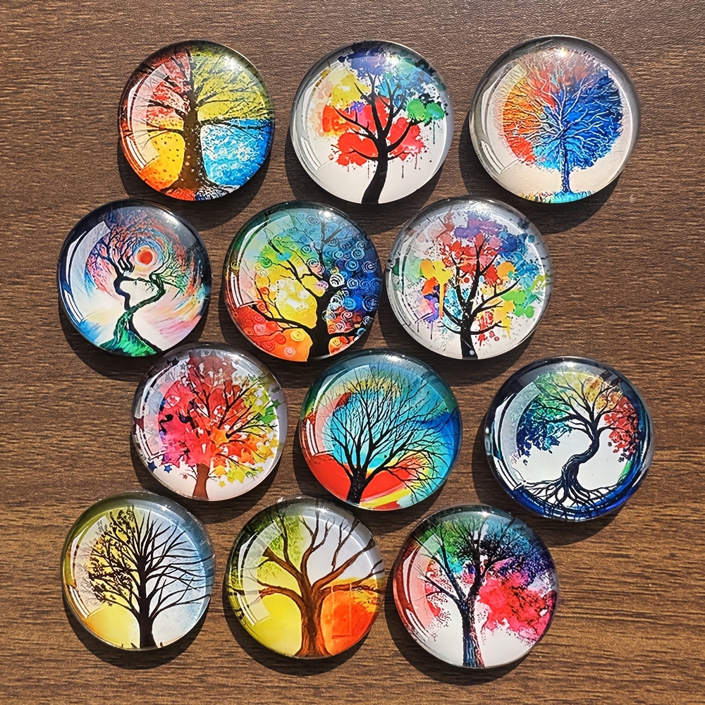 TEMU Aimants de réfrigérateur arbre coloré peints à , motif arbre de vie, aimants de frigo magnétiques souples en verre, 12 pièces par
