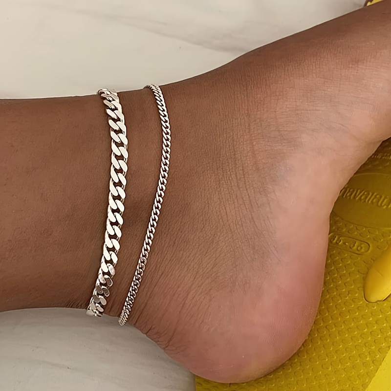 

1pc Simple Chain Anklet Set Ladies Summer Seaside Party Dating Gift Daily Wear Silver Color Foot Jewelry