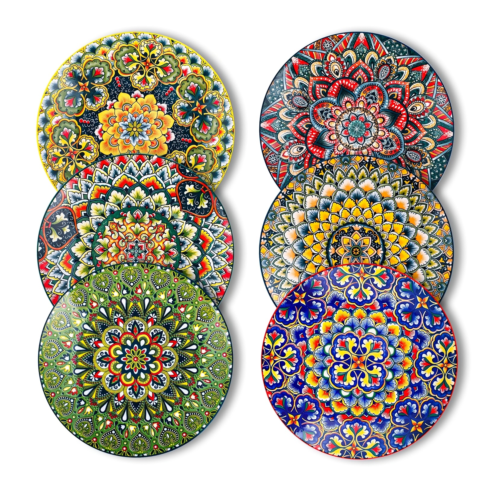 

Ceramic Dinner Plates Set Of 6, 8.5 Inch, Microwave/oven/dishwasher Safe, Resistant, Bohemian Style Dinnerware For Salad, Pasta, Dessert, Steak, Appetizers