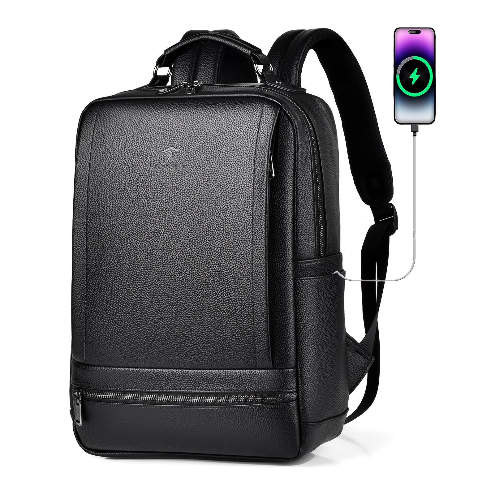 

Leather Laptop Backpack For Men .6 Inch Laptop, Business College Medium Backpack With Usb Charging Port, Waterproof Black Travel School Bag