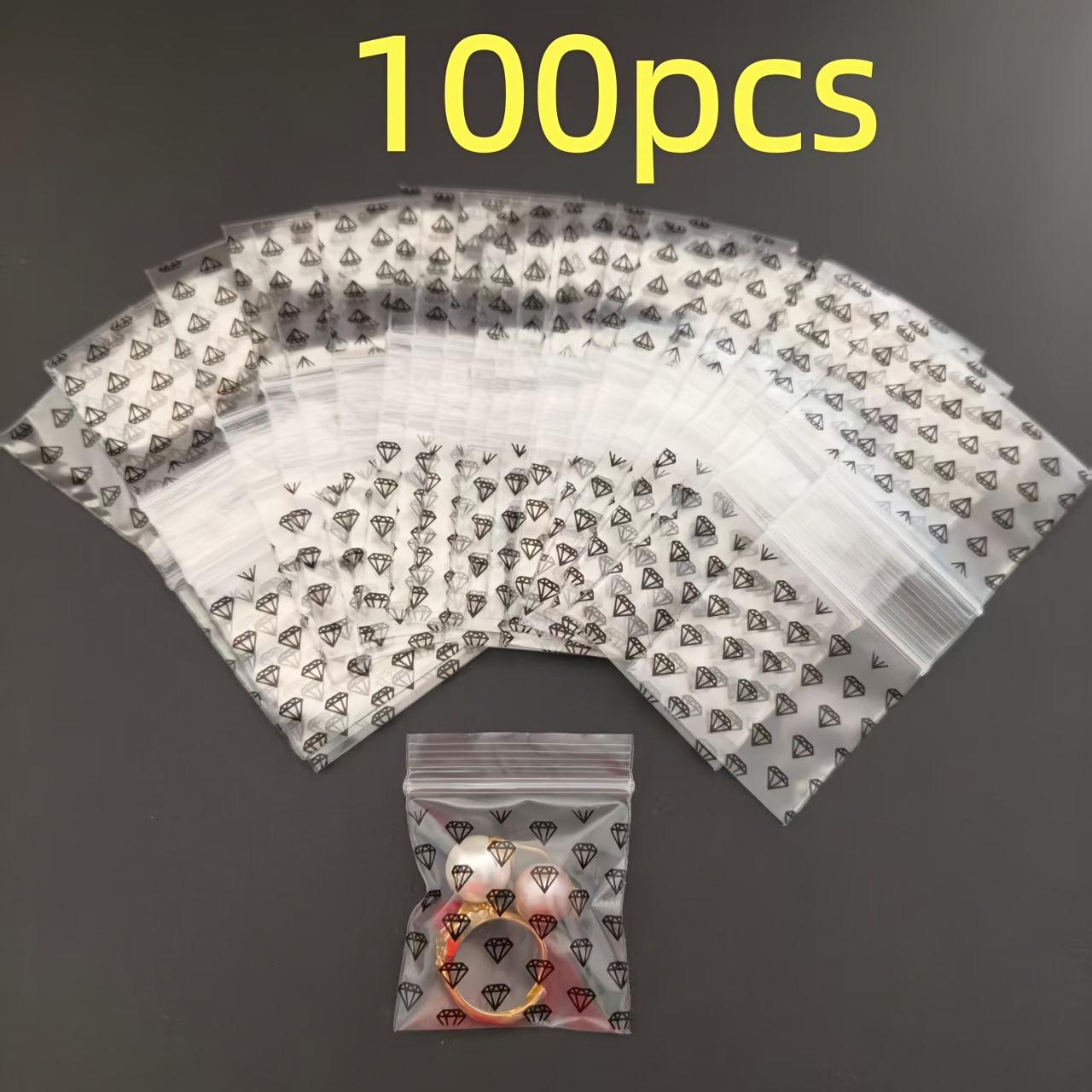TEMU 100pcs Mini Diamond Pattern Jewelry Packaging Bags, Portable Storage Bags, Party Gift Bags. Reusable Mini Airtight Bags With, Small Self-sealing
