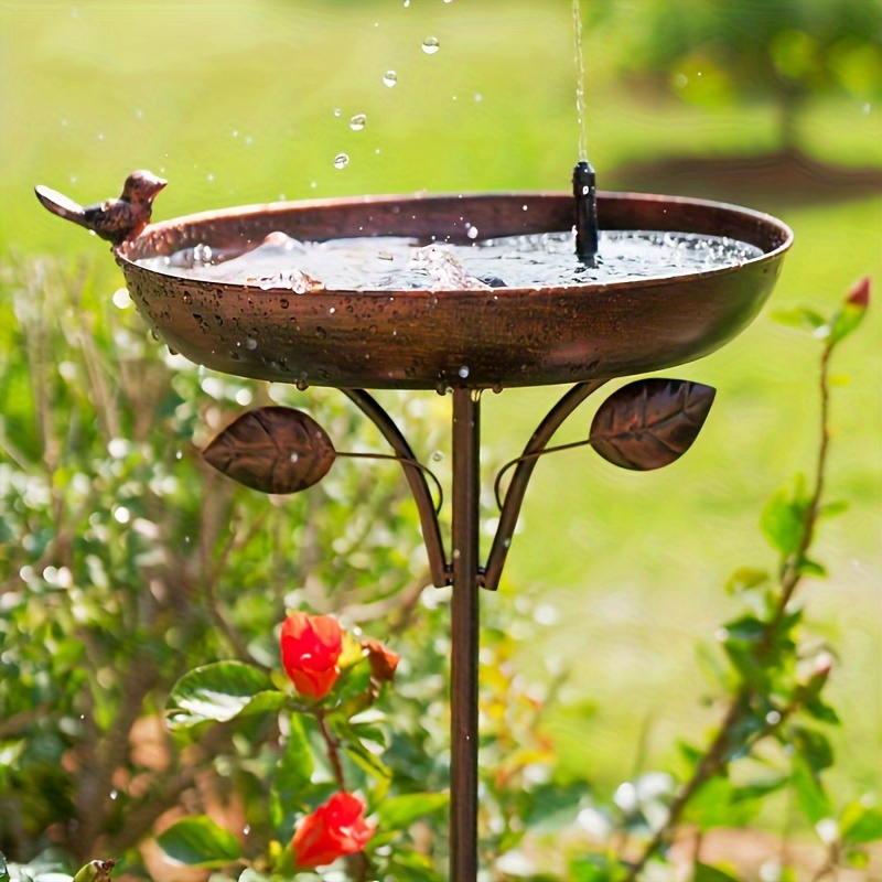 TEMU Garden Metal Bird Bath 12" Bird Bath Bowl With 5 Prongs Base Stake, Vintage Bird Baths For Outdoors Cast Iron Birdbath Standing Bird Feeder Bath