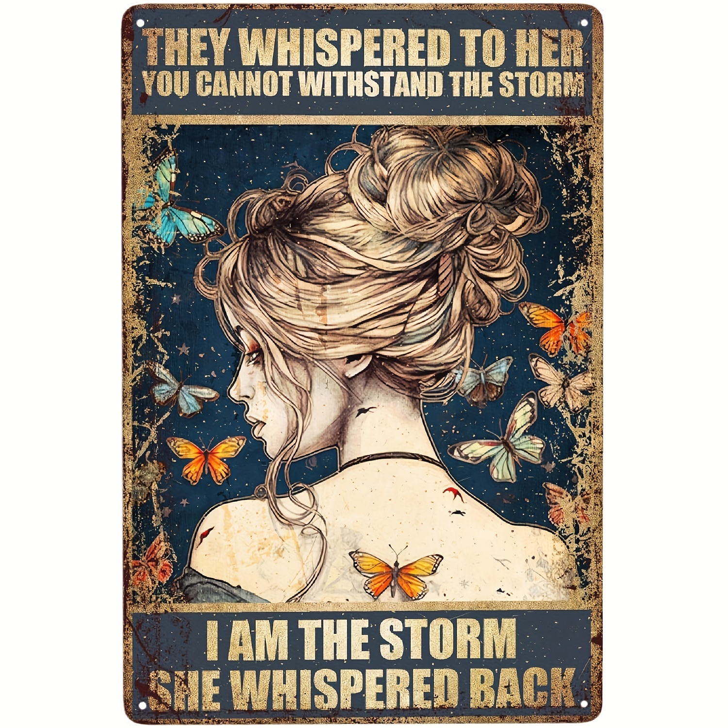 

Inspirational Bohemian Vintage Metal Tin Sign - Encouraging Phrase "she Whispered Back I Am The Storm" - Iron Wall Hanging Art For Home, Office, Bedroom - Multipurpose Rustic Decor, 12x8 Inches