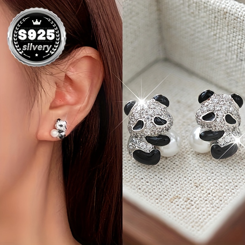 

Vana 2pcs Panda Huggie Hoop Earrings For Women - 925 Sterling Silvery With Bead Material, Classic Chinese Design, & Gifting, Includes Gift Box