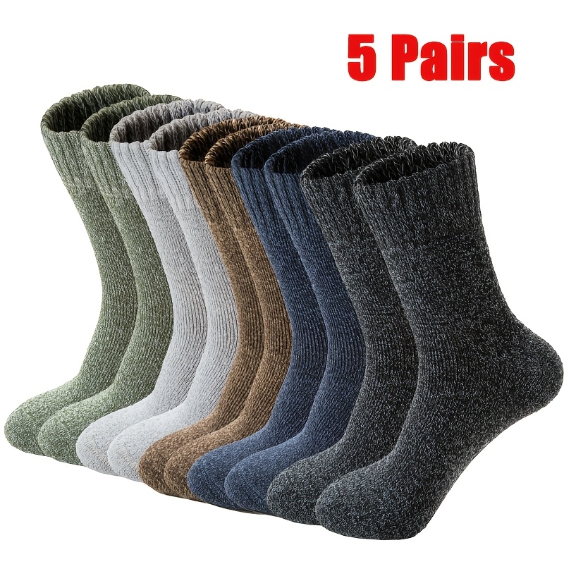 TEMU 5-pair Socks For Men, Autumn Mid-calf Socks For Women, Autumn/winter Sports Socks, Vintage Thick-yarn Hiking Socks, Suitable For Running And