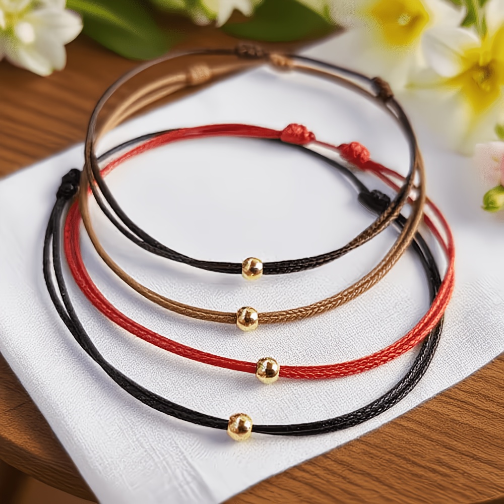 E-shop 4er-Set handgefertigte böhmische geflochtene Armbänder – 14k vergoldete Perlen, verstellbarer Paarschmuck, geeignet für