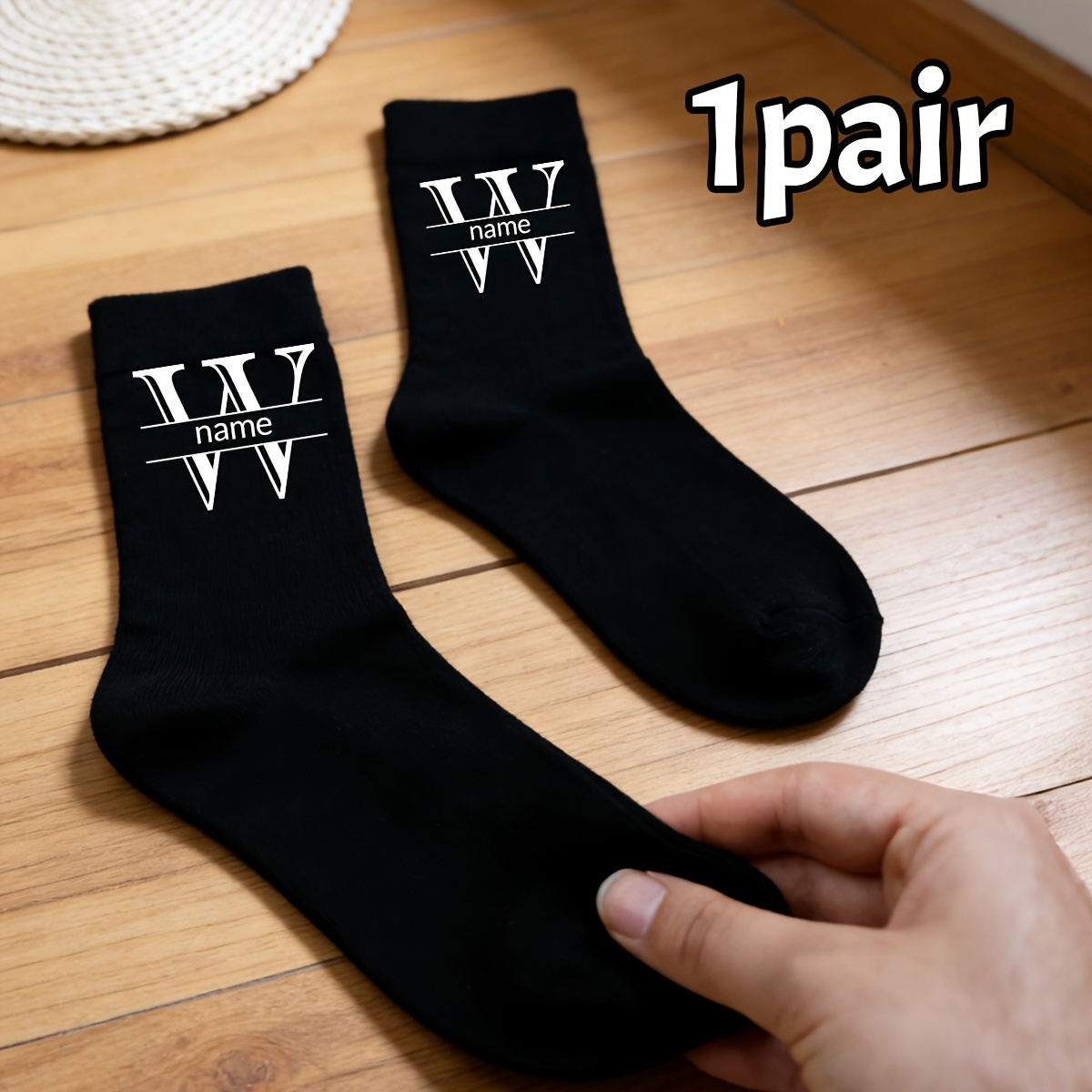 TEMU Personalized Initial Crew Socks For Casual Attire, Custom Socks With Text, Soft Customizable Socks For Birthday, Stylish Customized Monogram