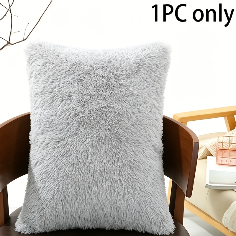 Image of 1pc Faux Fur Pillowcase - Ultra Soft, Cozy, And Durable With Zipper Closure -19.69x29.53in - In White, Beige, Pink, Gray, Red, Black, Purple, Comfortable Bedding Accessory Solid | Faux Fur Texture