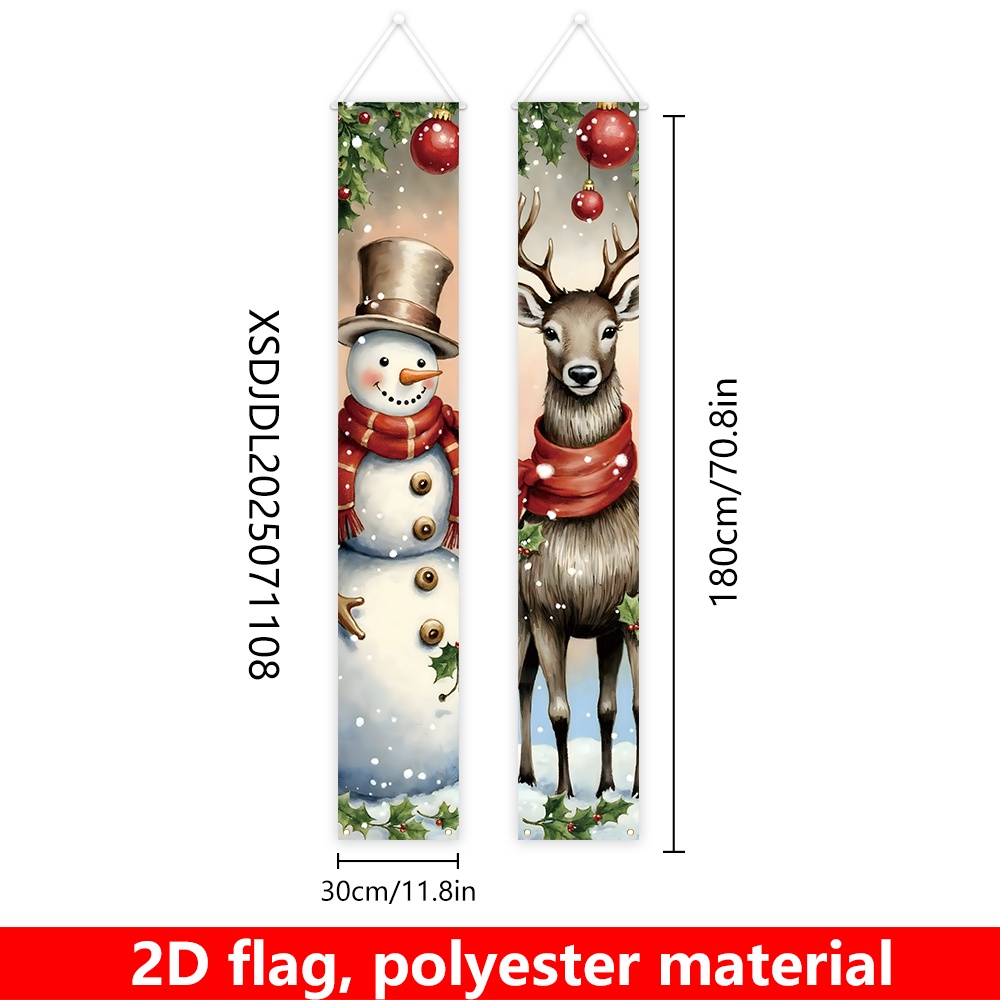 TEMU 2d Flat, 2d Flag Banner, 1pc, Christmas Party Porch Decoration Couplet Flag, 180cm*30cm/ In*11.8in, Christmas Snowman And Reindeer Pattern Home