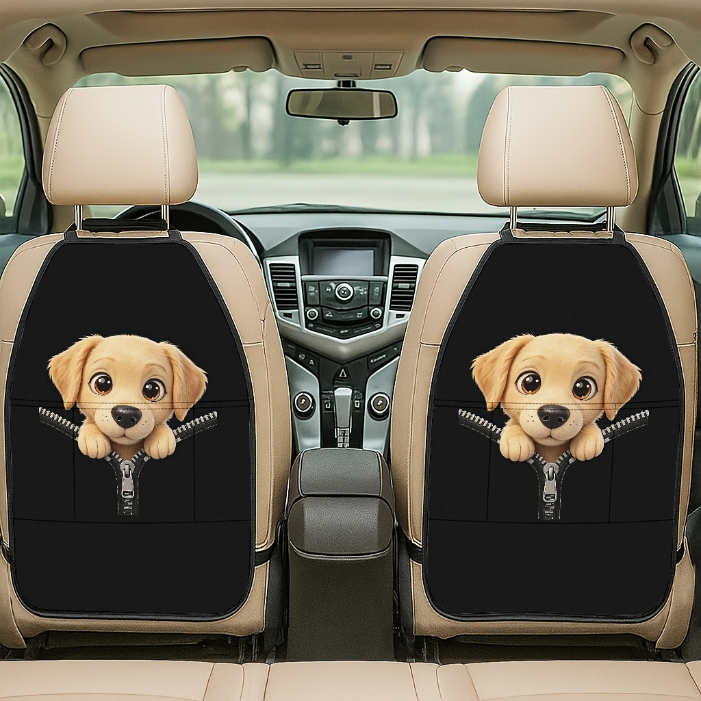 TEMU 2pcs Car Seat Back Protector Cover With Storage Bag & Cute Puppy Suitable For Vehicles, Kickproof Shield For Rear Seats, Suitable For Car, Suvs,
