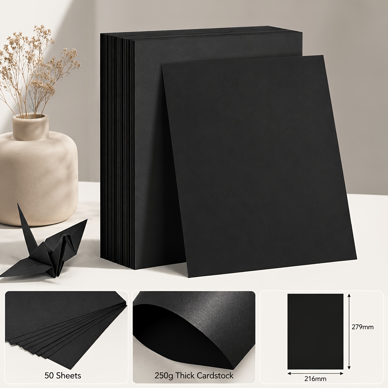 TEMU A4 Black Cardstock, 210x297mm, 250gsm Thick Heavyweight Cardstock, 50 Sheets Acid- Stiff Paper, Suitable For Inkjet And Laser Printers, For Diy