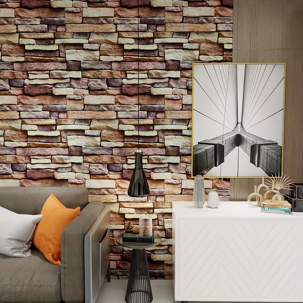 1 Roll Selfadhesive Wallpaper, Brown/gray Brick Pattern Contact Paper
