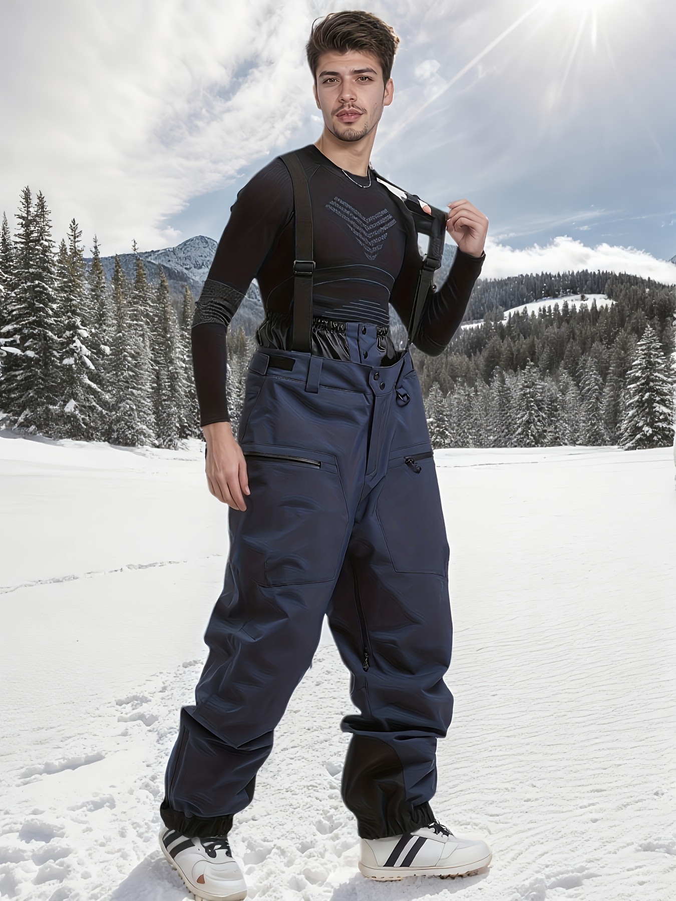 Men S Heavy-Duty Ski Bibs - Thermal Insulated Snow Pants with Adjustable Strap System, Non-Stretch Fabric for Snowboarding, Skiing, Snowmobile - Winter Overalls with Pockets - Cold Weather Pants for Alpine, Hiking, and Snow Sports - Adult Men S Outdoor Apparel, Ski Gear, Breathable Material