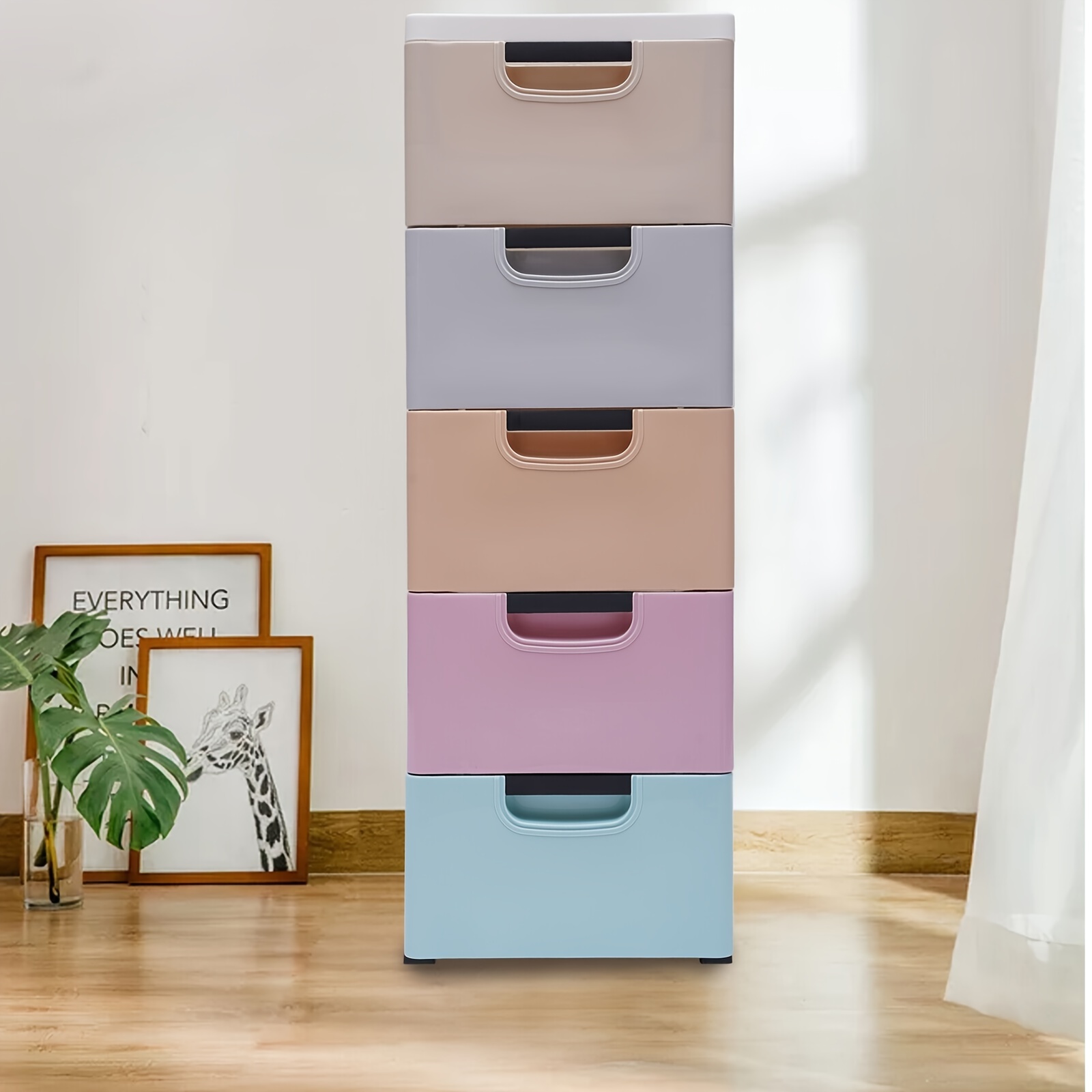 

1pc 5-tier Plastic Storage Tower, Stackable Vertical Clothes Organizer, Tall Small Chest Closet, Multi-colored, Space-saving, For Home Organization