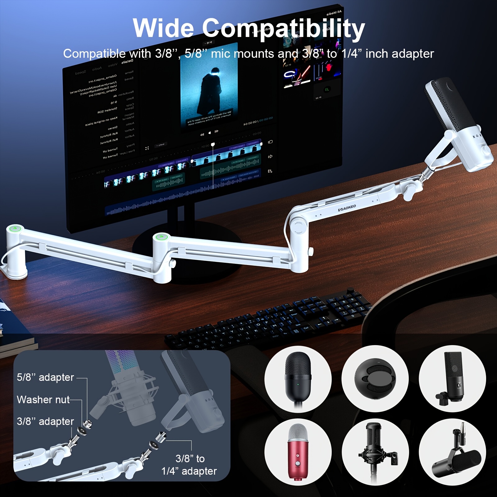 Image of Aokeo Microphone Cantilever Low Desktop Stand, Fully Adjustable Microphone /down. Arm Stand Has High Compatibility And Is Used For Gaming, Podcasting, Recording, Singing, Streaming, Karaoke