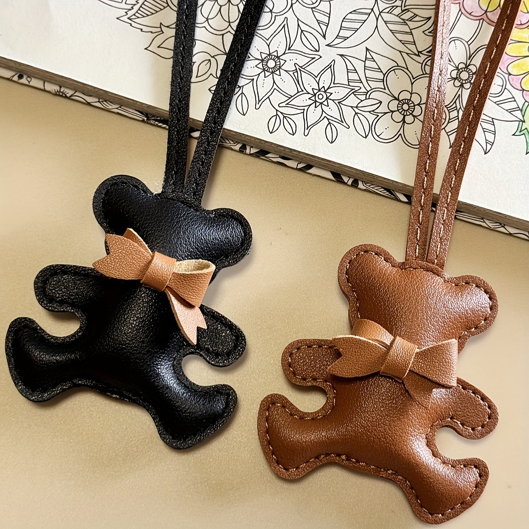 TEMU 2pcs Cute Bear Keychain, Cartoon Pu Leather Keyring Accessories For Bags And Backpacks, Gift Or Best Friend Present, Birthday Gift, Backpack