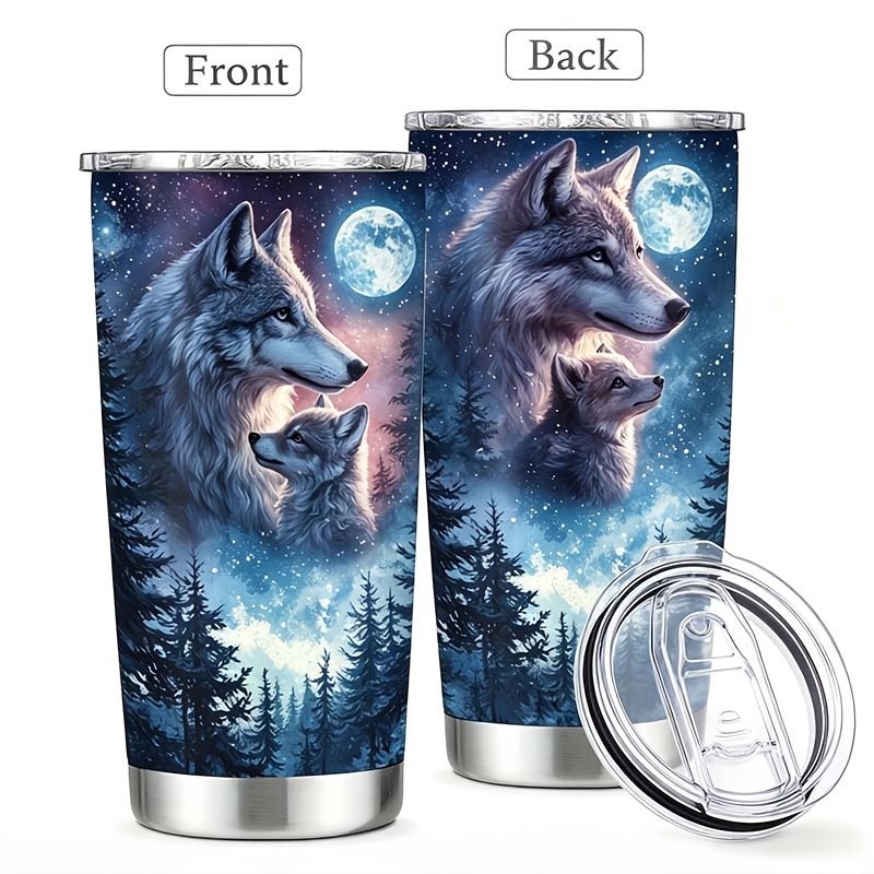 TEMU 1pc 20oz Wolf Stainless Steel Insulated Travel Coffee Tumbler With Lid, Perfect Christmas Birthday Gifts For Women Men, For , , Thanksgiving,