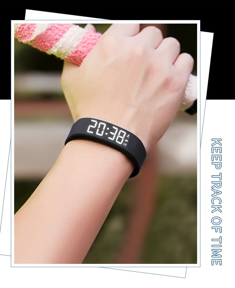 Montre Connectée Mince et Intelligente avec Compteur de Pas, Compteur de Calories & Réveil - Montre Numérique USB pour Étudiants, Podomètre, Chronomètre, Bracelet Souple (Compatible avec /, Non) - Idéale pour le Sport et le Quotidien