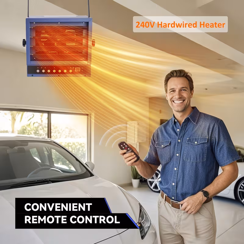 7500w 240 heater with remote thermostat ceiling mount hardwired protection ideal for shops heaters for indoor use Product details 1