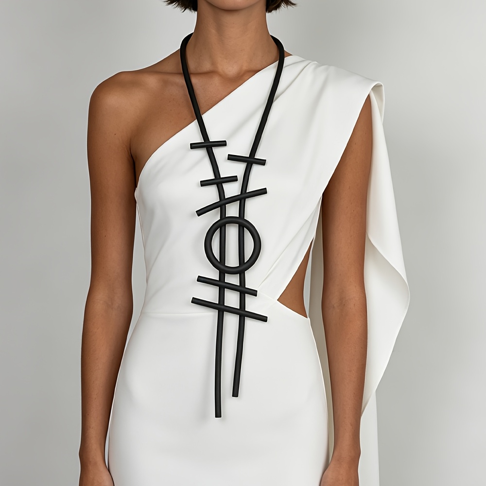 TEMU 1pc Minimalist Geometric Link Necklace Abstract Statement Lightweight Versatile Jewelry For Daily Wear Party Dates Women Necklace