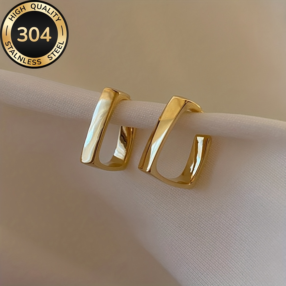 E-shop Hochwertige Edelstahl Hypoallergene Goldene Quadrat-Stecker Ohrringe, -Verblassen, Einfach Elegant, Modische Damen Ohrringe Schmuckaccessoires
