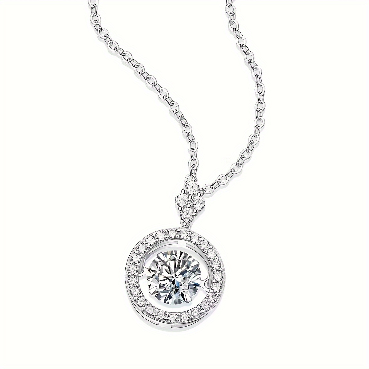 

S925 Sterling Silver 1 Carat Moissanite Necklace, Elegant Round Pendant Necklace Gifts For Women, Day Jewelry With Gift Box