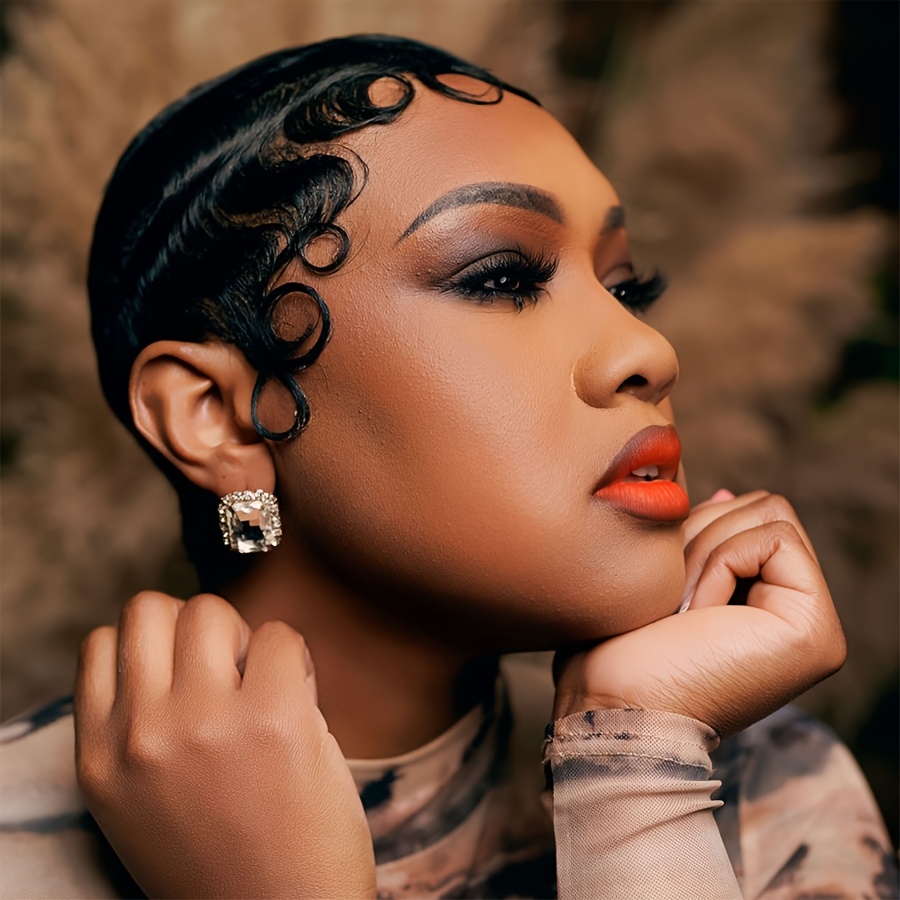 elegant finger wave layered wig inch short curly cut Temu