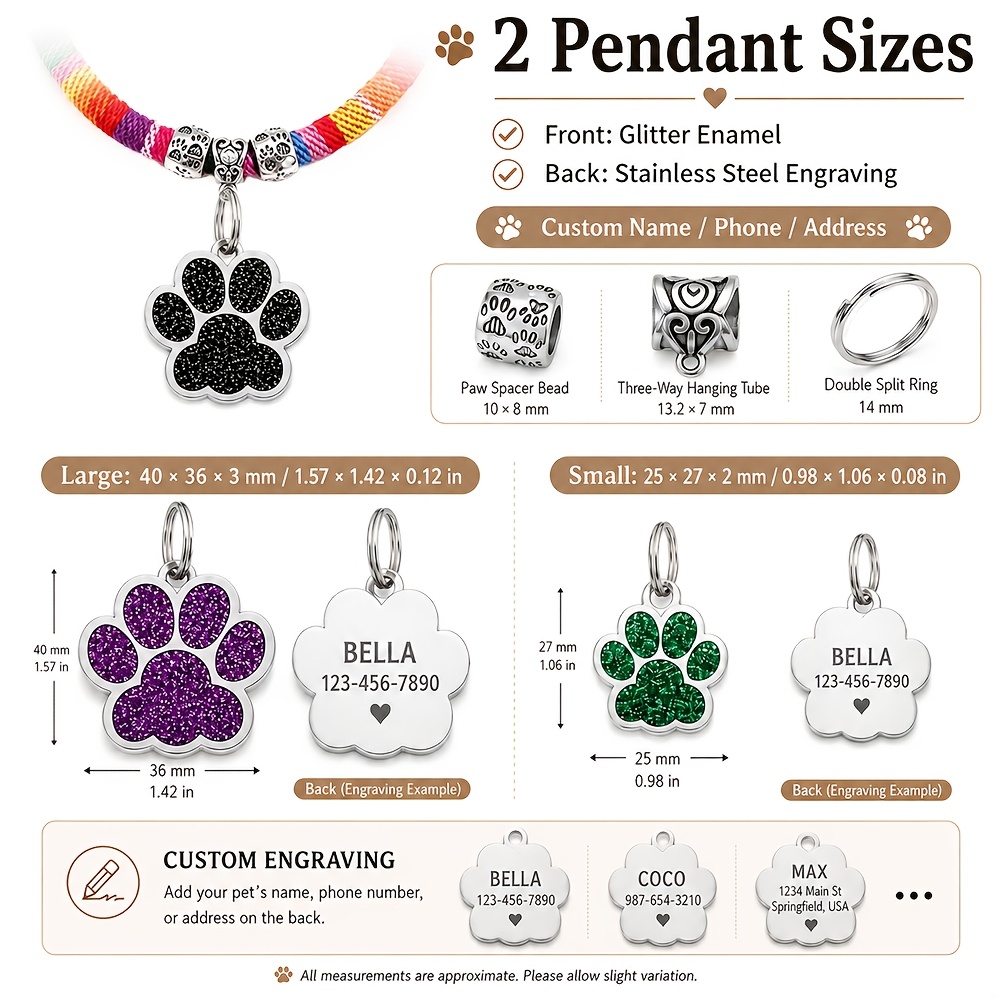 Personalized Braided Rope Pet Collar with Custom Name Tag