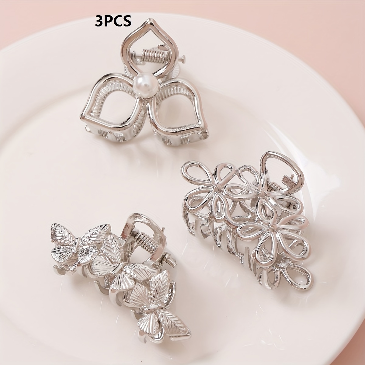 3pcs A Set Of Flower Alloy Small Hair Claw Middle East High