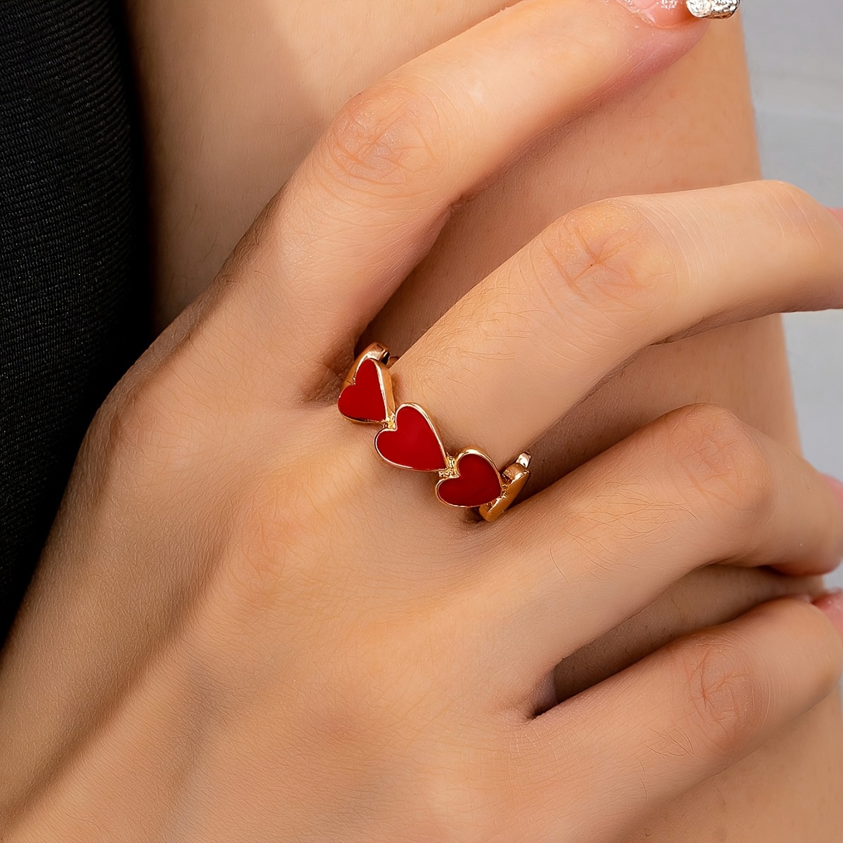 1pc Bohemian Enamel Glaze And Heart-shaped Ring Suitable For Women's Casual Vacation Easy Outfit